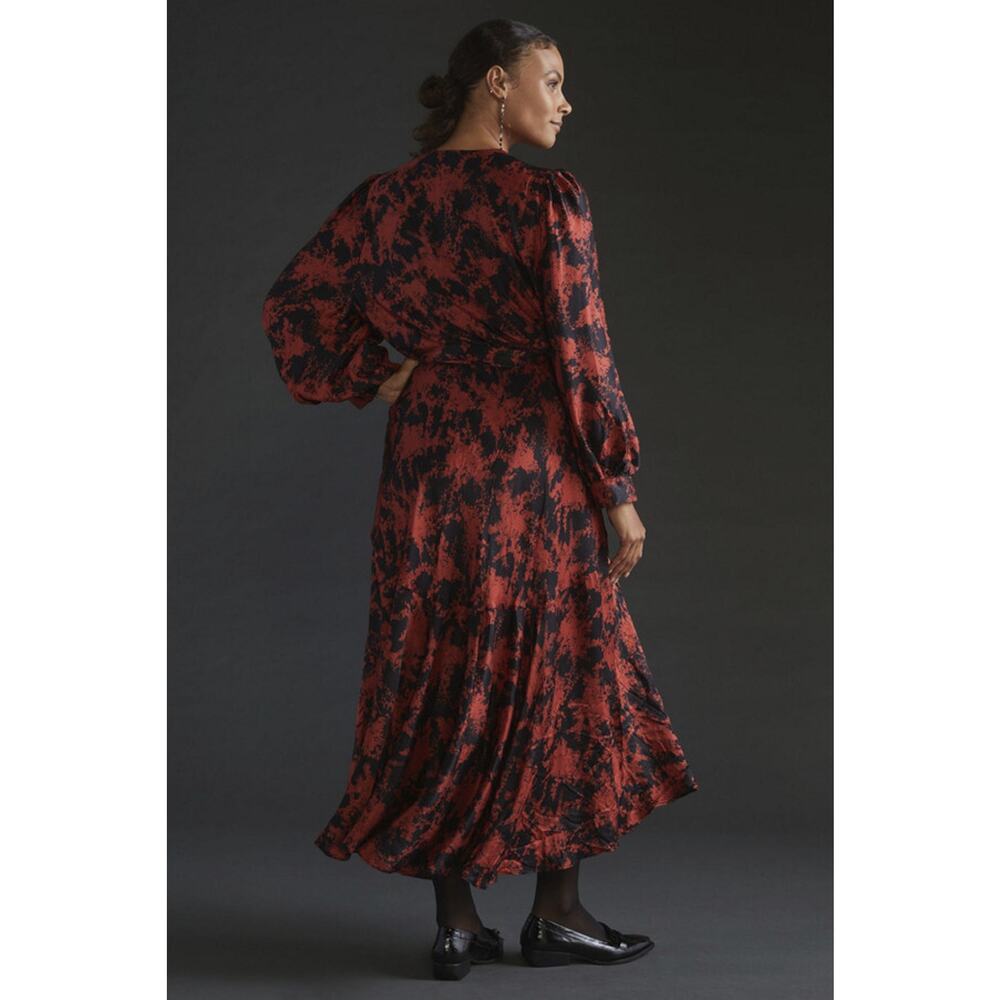 Anthropologie x Caballero Silky Abstract Wrap Midi Dress Red & Black Anthro XS - Picture 13 of 16